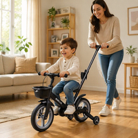 Vélo d'apprentissage ODM stable à 4 roues pour enfants avec roues d'apprentissage, guidon et selle, vélo multifonctionnel pour enfant, roues EVA de 12 pouces