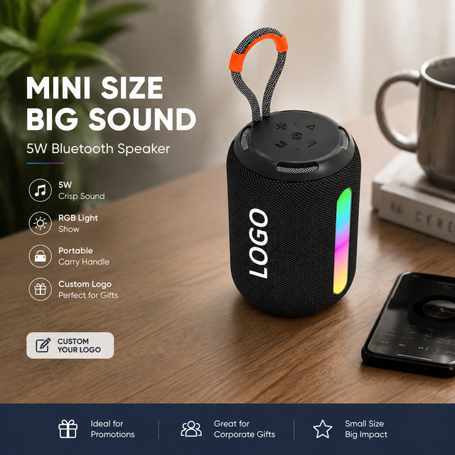 Custom Logo Promotional Corporate Gift LED RGB Light Fabric Outdoor Music Box 5W Mini Portable Wireless Bluetooths Speaker