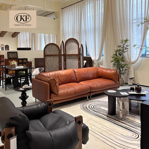 L Şeklinde Lüks Chesterfield Fransız Hakiki Deri Modern Koltuk Takımı, Oturma Odası İçin Ahşap Çerçeveli - Product Image 3