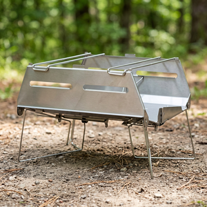 Modern Portable Stainless Steel Camping Fire Pit <b>Grill</b> Stand with Foldable Legs Flame Tamer <b>Mesh</b> Rack - Product Image 3
