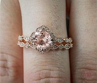 MAIHAO Conjunto de anillos de piedras preciosas rosas chapados en oro rosa de 18 quilates, conjunto nupcial para mujer, joyería para mujer, talla 6-10 (código estadounidense 6)