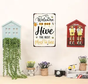 Welcome to Our Hive Tin Sign Metal Honey Bee Decor the Best Place to Bee for Home Farm Bathroom Restaurant Cafes Bars Kitchen
