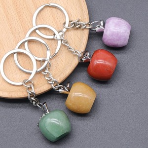20mm Natural Agate Crystal Gemstone Durable Popular Apple Carabiner Keychain Pendant with Key Ring and Bag Pendant