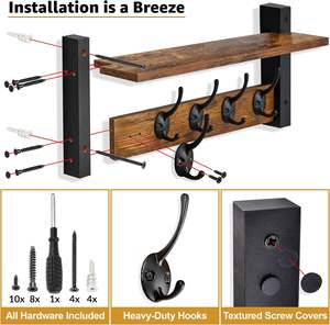 <span class=keywords><strong>Porte</strong></span>-<span class=keywords><strong>manteau</strong></span> mural avec <span class=keywords><strong>étagère</strong></span> 24 pouces, 5 crochets robustes, <span class=keywords><strong>étagère</strong></span> <span class=keywords><strong>murale</strong></span> flottante avec crochets pour entrée - Product Image 4