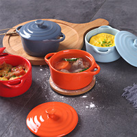 Bol en céramique simple à double poignée, compatible micro-ondes, style nordique minimaliste, pour gâteau, riz, soupe, ragoût, petit-déjeuner, œuf à la vapeur et pudding