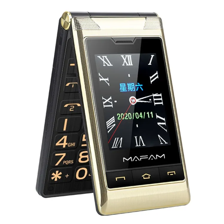 هاتف maفام F10 ثنائي الشاشة قابل للطي, شاشة 2.8 بوصة تعمل باللمس + 2.4 بوصة 5900 مللي أمبير في الساعة بطارية تدعم أف أم ، SOS ، GSM ، رقم الأسرة المزدوج سيم