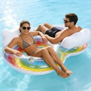 Hongcheng Rainbow Double Inflatable Float Chair 140x90cm With Backrest For Adults Pool Lounge - Product Image 2