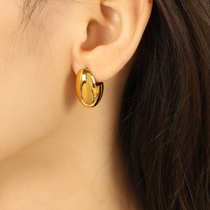 <b>Clip</b>-On Earrings Gold Oval Shape Double <b>Ring</b> Design Everyday Wear Unisex EH807 - Product Image 4