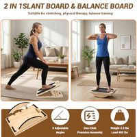 Planche inclinée et planche d'équilibre en bois 2-en-1 |   Planche inclinable réglable pour étirements des mollets, cale pour squats, support de cheville