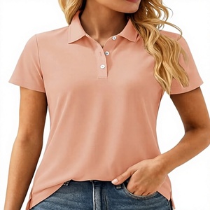 Chemise à manches courtes pour femme, couleur unie, tissu jersey tricoté décontracté, respirant, longueur normale, rose - Product Image 1