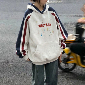 Sudadera con capucha juvenil <span class=keywords><strong>para</strong></span> <span class=keywords><strong>mujer</strong></span> con patrón personalizado de fábrica, Sudadera con capucha de algodón tejida con rayas laterales de otoño, sudadera deportiva holgada y cómoda - Product Image 6