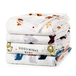 110*120 cm 145 gram/piece 70% bamboo 30% cotton 2 layers patterns print stock baby infant thin gauze muslin swaddle blankets