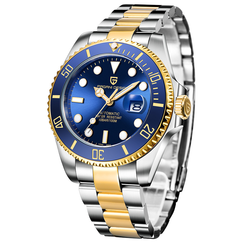 Two-tone shell with blue face steel strip