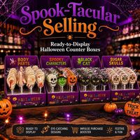 Halloween griezelige schedelvormige harde lolly's met spookpatroon, harde zoete feestelijke traktatie lolly voor kinderen