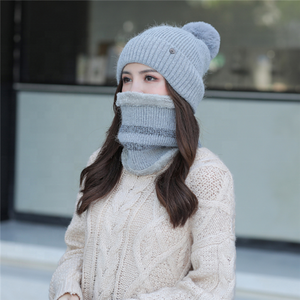 女士针织冬季豆豆领保暖时尚羊毛帽无限围巾帽子围巾套装7色 - Product Image 6