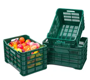 Eco-friendly Mango Storage Basket Plastic Fruit Crate Stackable Plastic Crate With Mesh