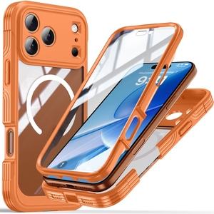 New Orange màu 360 bảo vệ đầy đủ Bìa trường hợp đối với <span class=keywords><strong>iPhone</strong></span> 17 Pro Max Heavy Duty <span class=keywords><strong>Rugged</strong></span> Armor Trường hợp với 9H Glass phim màn hình - Product Image 1