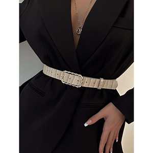 เข็มขัดหนังจระเข้สำหรับผู้หญิง หัวเข็มขัดแบบหมุน หนังสังเคราะห์ เข็มขัดสำหรับงานแต่งงาน ขนาดมาตรฐานสำหรับผู้ใหญ่ - Product Image 3