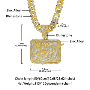 ชุดสร้อยคอฮิปฮอป 'cut da check' ประดับด้วยพลอยเทียมเคลือบทอง14K จี้สร้อยคอรูปวงรีประดับตัวอักษรสไตล์สตรีท - Product Image 6