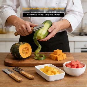 Éplucheur manuel en acier inoxydable avec manche en bois, coupe-échalote multifonctionnel, grattoir 3-en-1 pour pommes <span class=keywords><strong>de</strong></span> <span class=keywords><strong>terre</strong></span> et fruits, pour la cuisine - Product Image 3