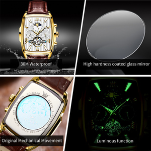 Reloj de Pulsera OLVES 6675 para Hombre, Diseño Esqueleto, de Lujo, Personalizado, Resistente al Agua, con Fase Lunar, Correa de Cuero, Clásico - Product Image 6
