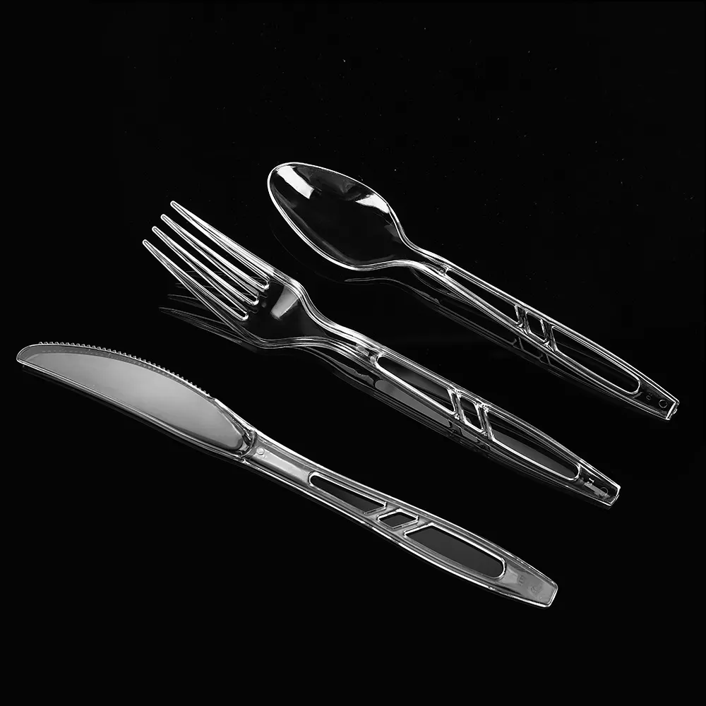 Пластиковые черные столовые приборы одноразовая посуда набор столовых приборов вилка нож ложка салфетка