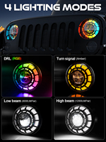 Phares LED ronds de 7 pouces RGB Chasing Halo Lights avec DRL Amber Turn Signal High Low Beam pour Jeep Wrangler JK JKU TJ LJ CJ