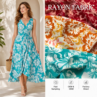 Tissu en viscose tissé fleuri et coloré, tombé doux, pour jupe longue d'été, vente en gros, tissu floral à grands imprimés en rayonne