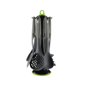 Conjunto de 6 peças de utensílios de cozinha, kit de espátula de náilon fresco, resistente ao calor, utensílios de cozinha, rotatório e suporte de armazenamento, 100%