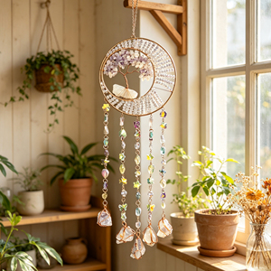 En gros, Carillon éolien mural artisanal en pierre naturelle, avec pendentif <span class=keywords><strong>Arbre</strong></span> de Vie en <span class=keywords><strong>agate</strong></span> et cristaux de guérison - Product Image 2
