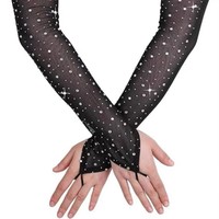 Gants de scène à mailles fines, gants à doigts croisés estampés à chaud, gants longs respirants de protection solaire pour boîte de nuit