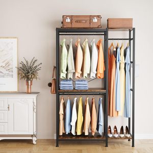 Combohome Porte-vêtements en métal et bois Grand porte-vêtements Porte-vêtements autoportant - Product Image 4