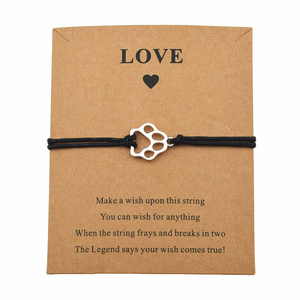 Nueva mascota perro's Paw Prints Charm Wish Love Card pulsera <span class=keywords><strong>para</strong></span> mujer chica mejor amigo perros amante regalo amistad joyería - Product Image 3