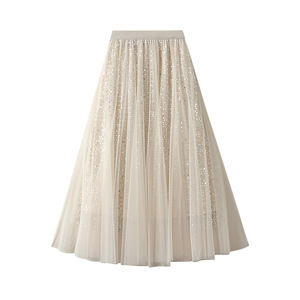 Falda Midi de Lentejuelas de Alta Gama para Mujer con un Diseño Fluido Estilo Hada para Disimular Caderas Anchas - Product Image 4