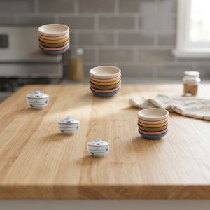 Vaisselle d'occasion japonaise en céramique – Ensemble de 7 pièces : assiettes, bols, tasses – Compatible lave-vaisselle et four – Lavage à la main uniquement - Product Image 2