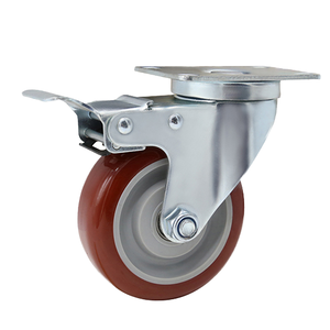 Großhandel 3/4/5 Zoll PU Rad rollen Verriegelung bremse Massive rot plattierte Lenkräder Stahl Polyurethan Lautlos drehbar für OEM - Product Image 4