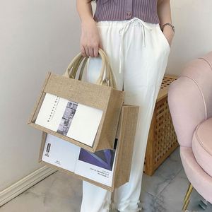 Sac fourre-tout en toile de jute jaune réutilisable, imperméable, de haute qualité, en lin naturel, avec PVC - Product Image 3