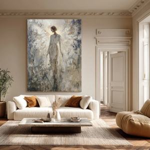 Peinture à l'huile sur toile faite à la main, peinture abstraite contemporaine beige, décoration d'entrée, art sur toile pour la maison et la galerie - Product Image 4