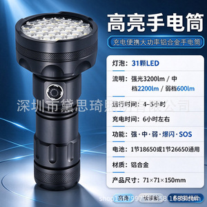Lampe de poche LED rechargeable 3200 lumens, haute luminosité, longue portée, pour camping en plein air, lumière d'urgence - Product Image 5