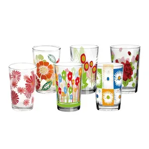 Großhandel Fabrik billig 107V/108V benutzer definierte Druck einzigartige Blumen Aufkleber Trinkglas Wasser Glas Tasse