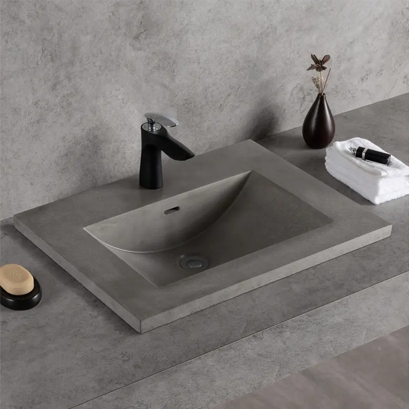 Handmade rectangle under counter concrete wash basin designs hotel bathroom grey stone cement sink