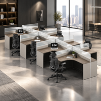Ensemble de postes de travail en cubicle pour 8 personnes avec chaise de bureau ergonomique en maille et bureau en L avec cloison pour projet de bureau commercial