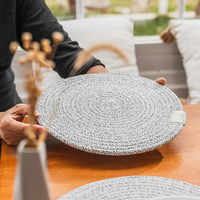 Sous-verre rond moderne en PU, isolant thermique, tressé à la main, pour vaisselle de cuisine, antidérapant