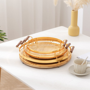 <b>Round</b> Gold Wrought Iron <b>Tray</b> 25cm 30cm 35cm For Tea Coffee <b>Serving</b> Hotel Restaurant Use - Product Image 3