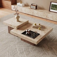 Table basse en travertin minimaliste italienne avec espace de rangement, design personnalisable pour salon, maison, petit appartement