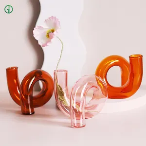 Vas kaca borosilikat berwarna untuk vas meja lilin dekorasi rumah vas kecil