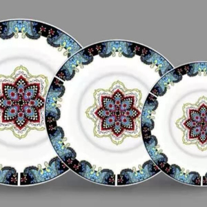Juego de Vajilla de Porcelana Estilo Israelí con Decoración de Calcomanías Pintadas a Mano, con Cuchara, Tenedor, Cuchillo y Palillos, Diseño Alegre y Festivo - Product Image 3