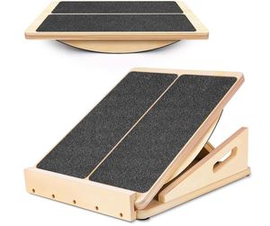 Planche d'équilibre et planche inclinée 2-en-1 en <span class=keywords><strong>bois</strong></span>, avec 4 inclinaisons réglables, pour étirement des mollets, des genoux, des chevilles, des talons, des pieds et des jambes - Product Image 1