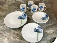 Vaisselle en porcelaine opale bleue, peinte à la main, écologique, assiettes, bols, tasses