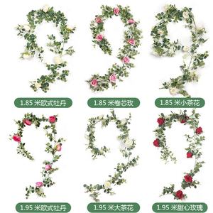 <span class=keywords><strong>Vigne</strong></span> monkshood feuille d'eucalyptus en rotin simulé en soie pour <span class=keywords><strong>la</strong></span> décoration murale <span class=keywords><strong>de</strong></span> plantes transfrontalières pour <span class=keywords><strong>la</strong></span> maison ou le mariage - Product Image 2